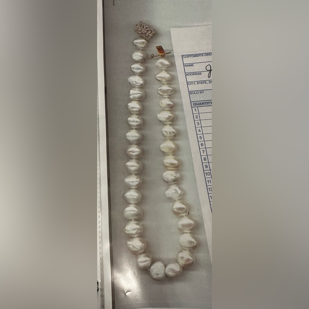 White Baroque Pearls with diamond clasp
